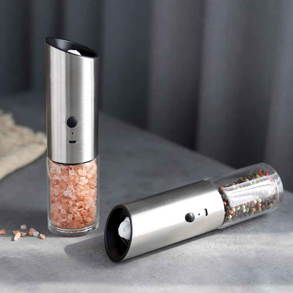 GRAVIMILL - Stainless Steel Rechargeable Gravity Salt & Pepper Grinder Set with LED Light