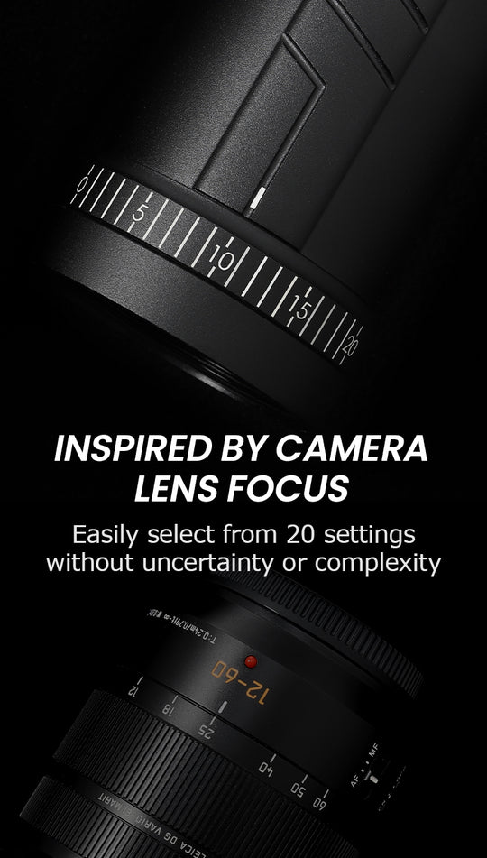 VEVOK CHEF O20 Manual Coffee Grinder featuring a coarseness adjustment ring inspired by the precision of camera lens focus, allowing easy and accurate selection from 20 grind settings for perfect coffee brewing.