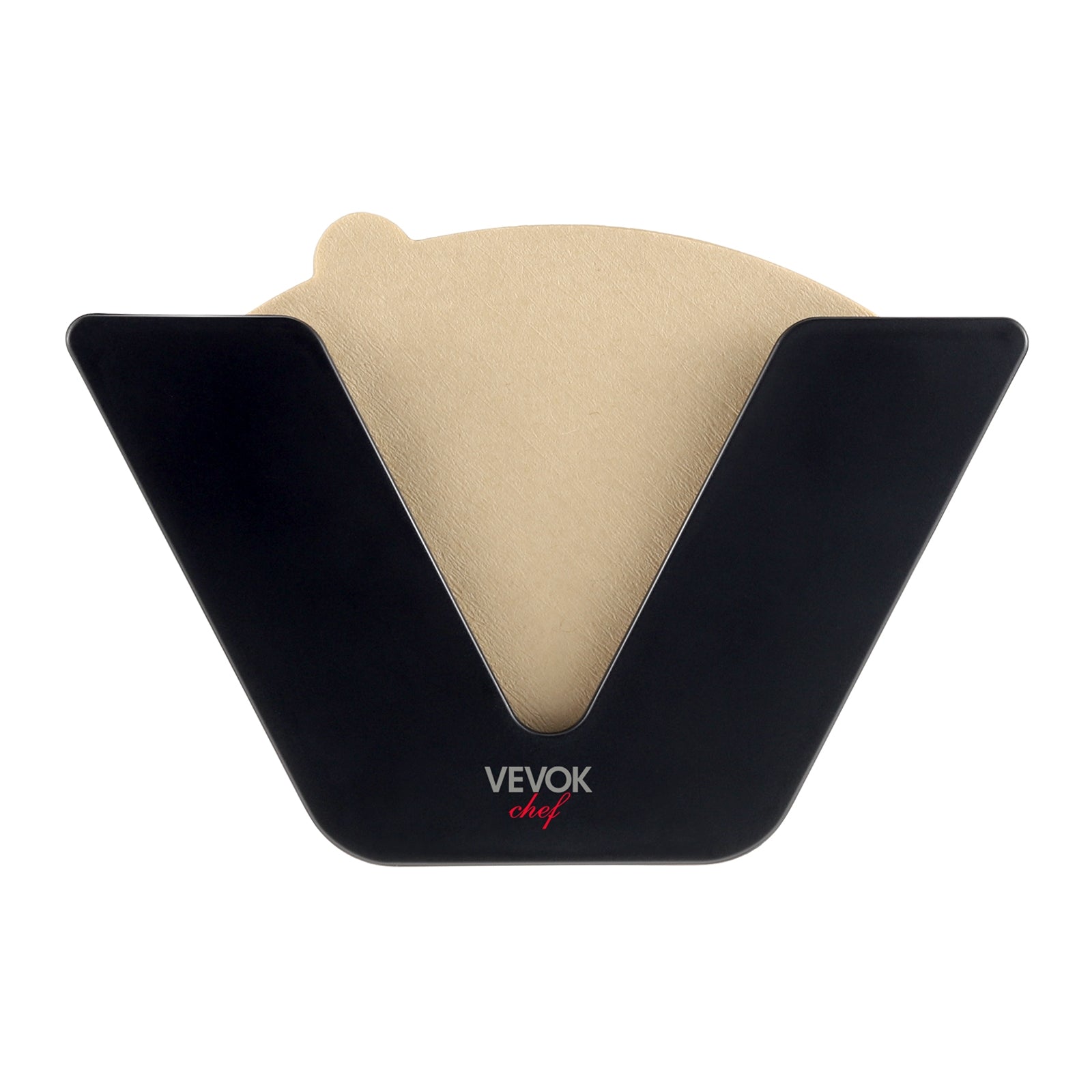  The VEVOK CHEF Paper Filters Holder for Pour Over, displayed with 100 double-fold unbleached paper filters. This high-quality ABS container ensures easy storage and access to filters for efficient coffee brewing.